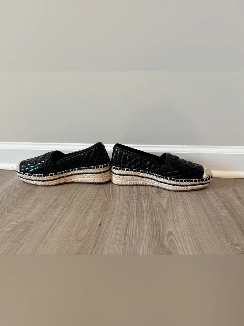 Karl Largerfield Black Quilted Espadrille Platform Slip-Ons